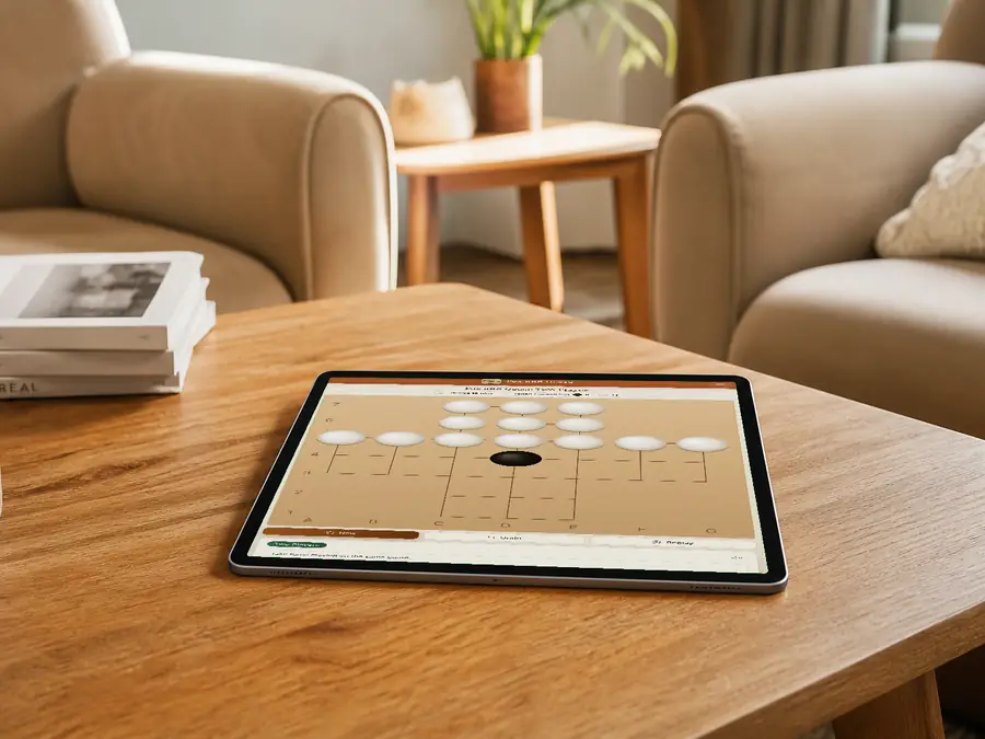 Two players sharing one device for a face-to-face Fox and Geese game